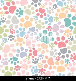 Modello di zampa per animali senza cuciture. Sfondo dell'impronta del gatto o del cane. Illustrazione vettoriale colorata. Illustrazione Vettoriale