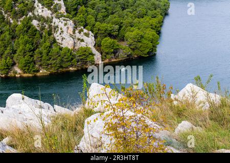 Vista sulla baia di Skradin Foto Stock