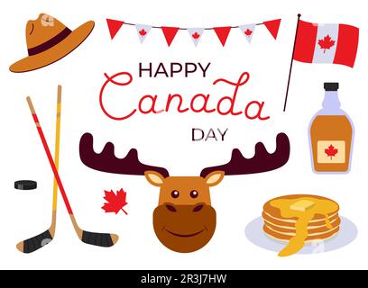 Happy Canada Day Collezione di decorazione. Illustrazione vettoriale in stile piatto Illustrazione Vettoriale