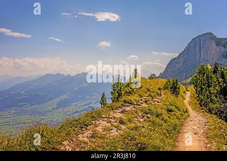 Vista dall'alto sentiero Hoher Kasten nella valle del Reno Foto Stock