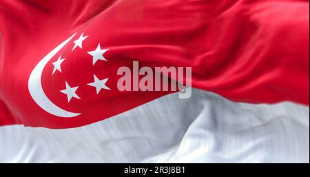 Vista ravvicinata della bandiera nazionale di Singapore Foto Stock