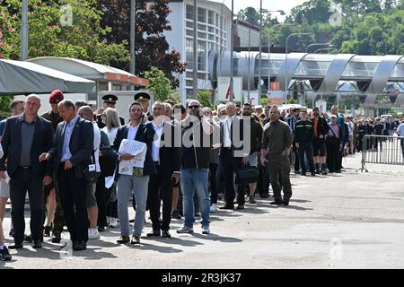 Brno, Repubblica Ceca. 24th maggio, 2023. Fiera internazionale della tecnologia della difesa e della sicurezza IDET, fiera della tecnologia antincendio Pyros e fiera della tecnologia e dei servizi di sicurezza ISET inizia nel quartiere fieristico di Vystaviste a Brno, Repubblica Ceca, 24 maggio 2023. Credit: Vaclav Salek/CTK Photo/Alamy Live News Foto Stock