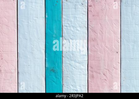 Trama di tavole di legno color pastello come sfondo, motivo della stagione estiva come elemento di design Foto Stock
