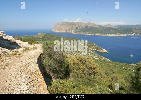 Morro d'en Fabioler desde el camino de Na Popia.Parque Natural de SA Dragonera.Andratx.Ponent.Mallorca.Baleares.España. Foto Stock