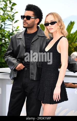 Abel 'The Weeknd' Tesfaye und Lily-Rose Depp beim Photocall zur HBO-Dramaserie 'The Idol' auf dem Festival de Cannes 2023 / 76. Internationale Filmfestspiele von Cannes am Palais des Festivals. Cannes, 23.05.2023 Foto Stock