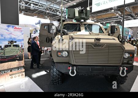 Brno, Repubblica Ceca. 24th maggio, 2023. Fiera internazionale della tecnologia della difesa e della sicurezza IDET, fiera della tecnologia antincendio Pyros e fiera della tecnologia e dei servizi di sicurezza ISET inizia nel quartiere fieristico di Vystaviste a Brno, Repubblica Ceca, 24 maggio 2023. Credit: Vaclav Salek/CTK Photo/Alamy Live News Foto Stock