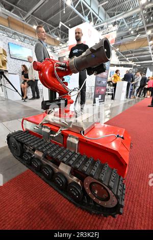 Brno, Repubblica Ceca. 24th maggio, 2023. Fiera internazionale della tecnologia della difesa e della sicurezza IDET, fiera della tecnologia antincendio Pyros e fiera della tecnologia e dei servizi di sicurezza ISET inizia nel quartiere fieristico di Vystaviste a Brno, Repubblica Ceca, 24 maggio 2023. Credit: Vaclav Salek/CTK Photo/Alamy Live News Foto Stock