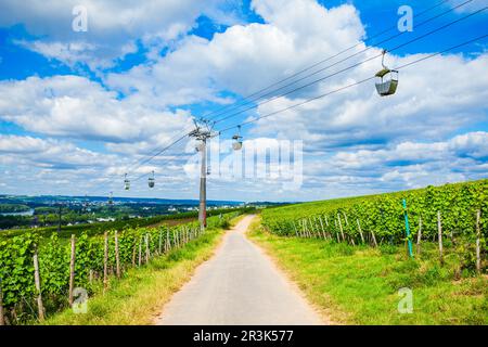 Funivia e vigneti a Rudesheim am Rhein cittadina nella valle del Reno, Germania Foto Stock