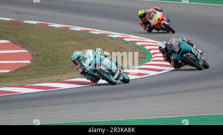 MONTMELLO, SPAGNA-4 GIUGNO 2021: Dennis Foggia sulla sua Honda NSF250RW #7 (Leopard Racing), Campionato del mondo 2021 Moto3 Foto Stock