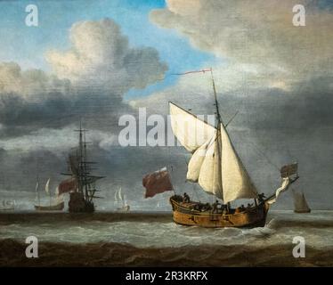 The Royal Escape close trainato in una brezza, olio su tela, di Willem Van De Velde il giovane circa 1675. Carlo II usò questa nave per fuggire in Francia Foto Stock