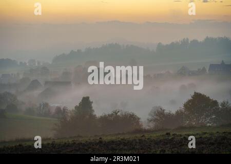 Hinterhermsdorf in Sassonia Svizzera, mistico umore serale 17 Foto Stock