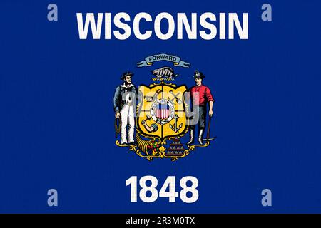 Bandiere degli Stati Uniti tessuto Bandiera Wisconsin, Bandiera del Wisconsin. Bandiera dello stato americano del Wisconsin. Foto Stock