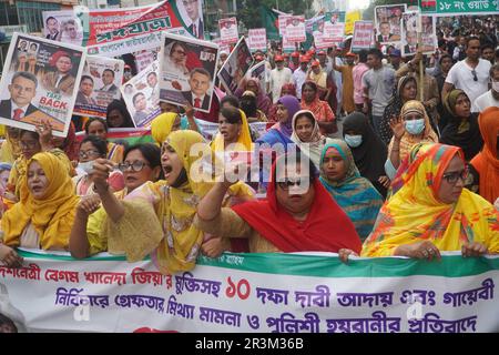 Dhaka, Bangladesh. 23rd maggio, 2023. Gli attivisti del Partito nazionalista del Bangladesh (BNP) stanno partecipando a una marcia di protesta per presentare la loro domanda di 10 punti, compresa la tenuta delle prossime elezioni generali sotto un governo provvisorio non partisan, a Dhaka, Bangladesh, il 23 maggio 2023.(Foto di MD Mehedi Hasan/Pacific Press/Sipa USA) Credit: Sipa USA/Alamy Live News Foto Stock