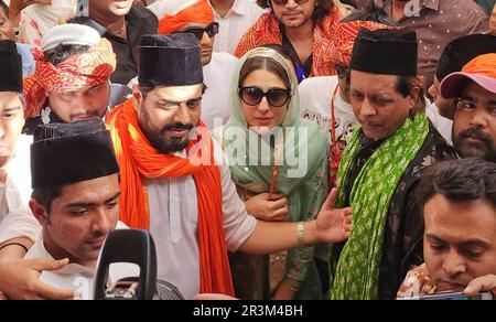 Ajmer, India. 21st maggio, 2023. L'attrice di Bollywood Sara Ali Khan ha visitato Ajmer Sharif Dargah, per cercare le benedizioni per il suo prossimo film Zara Hatke Zara Bachke ad Ajmer, India, il 21 maggio 2023. La commedia romantica è anche protagonista Vicky Kaushal ed è diretta da Laxman Utekar. (Foto di Shaukat Ahmed/Pacific Press/Sipa USA) Credit: Sipa USA/Alamy Live News Foto Stock