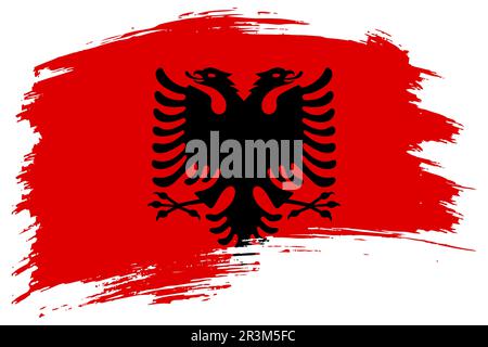 Sfondo del vettore flag del tratto del pennello Albania. Banner isolato dipinto a mano in stile grunge albanese. Illustrazione Vettoriale