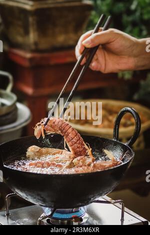 Gamberetti grandi mantis fritti Foto Stock