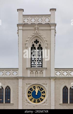 La torre del municipio con carillon e grande torre orologio, Weimar municipio, Weimar, Germania Foto Stock