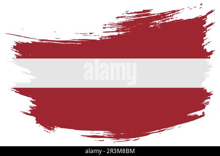 Sfondo del vettore flag del tratto del pennello lettone. Banner isolato dipinto a mano in stile grunge lettone. Illustrazione Vettoriale