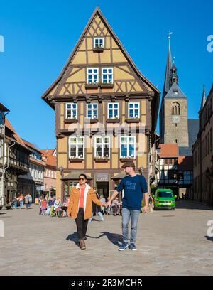 Quedlinburg, città storica patrimonio dell'umanità dell'UNESCO, città storica di Quedlinburg, Harz, Germania Foto Stock
