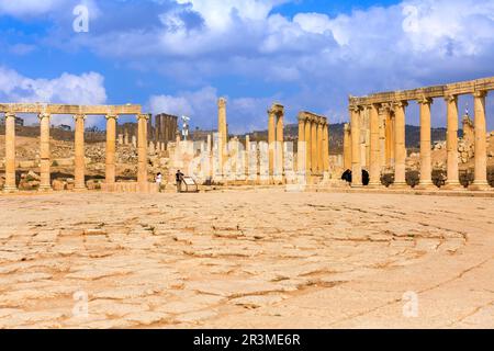 Rovine della città romana Gerasa, Jerash, Giordania Foto Stock