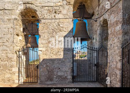 Re Federico torre della chiesa principale Maria Santissima Assunta di Erice in Sicilia Foto Stock