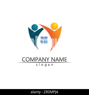 Comunità di persone care logo e modello di simboli Illustrazione Vettoriale