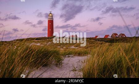 Faro di Texel durante il tramonto Olanda Isola olandese Texel Olanda Foto Stock