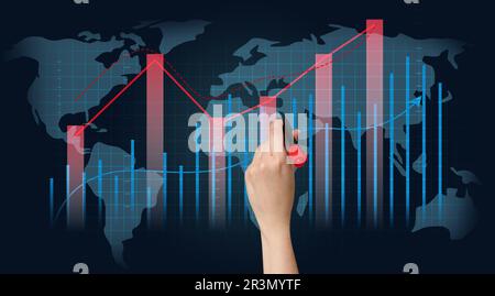 Grafico olografico con tassi e indicatori in aumento. Concetto di crescita aziendale, alta redditività, startup di successo. La crescita Foto Stock