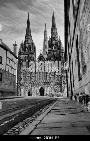 Cattedrale di Lichfield in bianco e nero Foto Stock