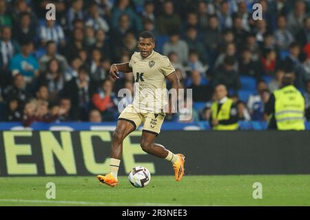 San Sebastian, Spagna. 23rd maggio, 2023. Sergio Akieme (Almeria) Calcio : Spagnolo 'la Liga Santander' incontro tra Real Sociedad 1-0 UD Almeria all'Arena reale di San Sebastian, Spagna . Credit: Mutsu Kawamori/AFLO/Alamy Live News Foto Stock