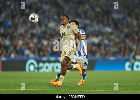 San Sebastian, Spagna. 23rd maggio, 2023. Sergio Akieme (Almeria) Calcio : Spagnolo 'la Liga Santander' incontro tra Real Sociedad 1-0 UD Almeria all'Arena reale di San Sebastian, Spagna . Credit: Mutsu Kawamori/AFLO/Alamy Live News Foto Stock