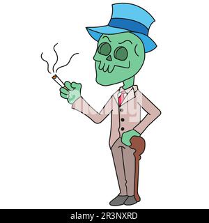 Mostro di cranio creepy. immagine dell'icona di doodle Foto Stock