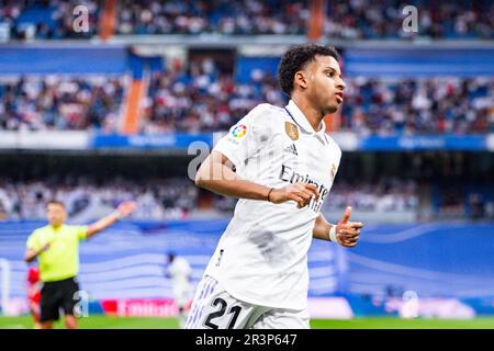 Madrid, Madrid, Spagna. 24th maggio, 2023. Rodrygo (Real Madrid) durante la partita di calcio tra.Real Madrid e Rayo Vallecano.valido per il giorno 36 della partita spagnola di prima divisione 'la Liga' celebrata a Madrid, Spagna allo stadio Bernabeu mercoledì 24 maggio 2023 (Credit Image: © Alberto Gardin/ZUMA Press Wire) SOLO PER USO EDITORIALE! Non per USO commerciale! Foto Stock