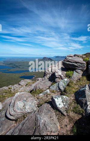 Una passeggiata nella brughiera fino alla vetta di Sgùrr e Fhìdhleir premia il viaggiatore con una delle migliori vedute in Scozia. Foto Stock