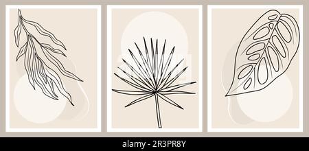 Vettore artistico parete botanica Set vettore artistico Japandi. Illustrazione Vettoriale