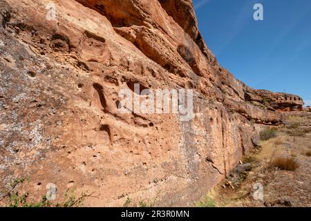 Edificio de viviendas, Yacimiento Arqueológico de Tiermes, Soria, Comunidad Autónoma de Castilla y León, Spagna, Europa. Foto Stock