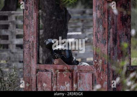 paintball Field, Paintball Aventura Marratxi, Marratxi, Maiorca, Spagna. Foto Stock