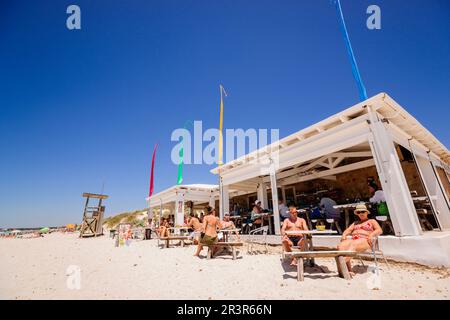 Chiringuito El Ultimo Paraiso - El Chiringito del Medio- ,Spiaggia Es Trenc. Mallorca. Islas Baleares. Spagna. Foto Stock