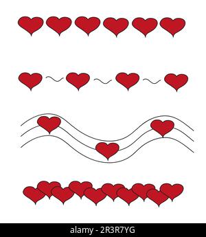 Divisore Doodle con cuore. Ornamenti vettoriali e ghirlande con elementi decorativi. I divisori impostano cuori rossi per notebook, diari, striscioni Illustrazione Vettoriale