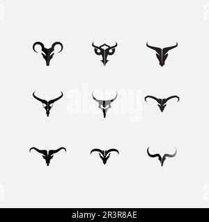 Bull e testa di bufala mucca animale mascotte logo vettore per lo sport corno bufala animale mammiferi testa logo wild matador Illustrazione Vettoriale