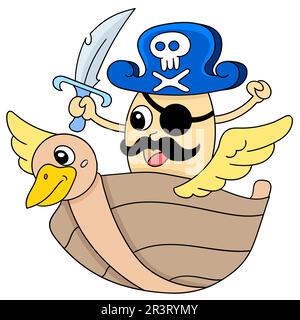 Un mostro pirata su una nave o barca, immagine icona doodle Foto Stock