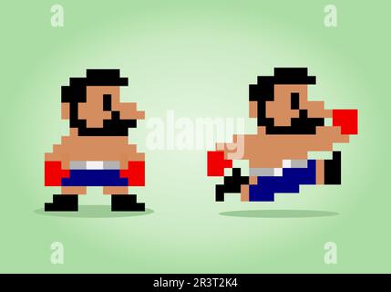 eroe del boxer a 8 bit. Personaggio del gioco nell'illustrazione vettoriale Illustrazione Vettoriale