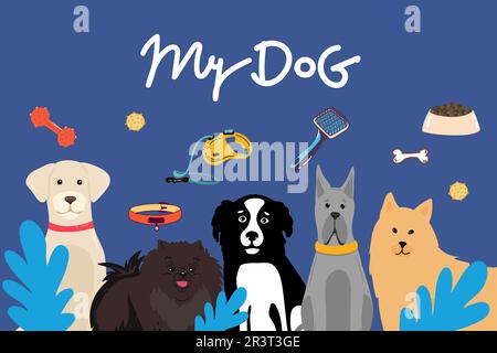 Divertente cane e carino gatto migliori amici. Buon giorno di amicizia. Illustrazione vettoriale Illustrazione Vettoriale