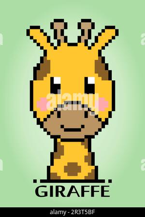 Giraffa pixel 8 bit. Animali per le risorse di gioco e modello a punti incrociati nell'illustrazione vettoriale. Illustrazione Vettoriale