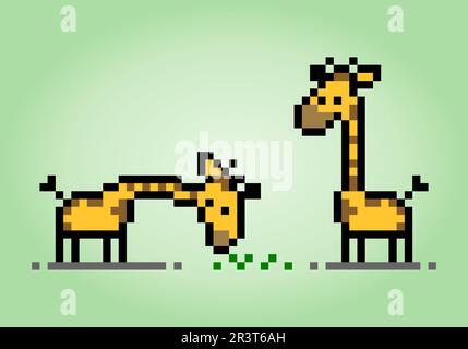 Giraffa pixel 8 bit. Animali per le risorse di gioco e modello a punti incrociati nell'illustrazione vettoriale. Illustrazione Vettoriale