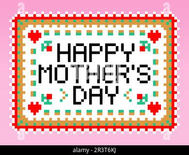 Immagine da 8 bit in pixel del biglietto d'auguri per la Festa della mamma. Illustrazione dei vettori pixel ART. Illustrazione Vettoriale