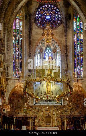 Capilla Real, ( presbiterio ), Catedral de Mallorca, La Seu, siglo XIII. gótico levantino, Palma di Maiorca, isole Baleari, Spagna. Foto Stock