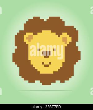 pixel testa leone a 8 bit. Animali in illustrazioni vettoriali Illustrazione Vettoriale