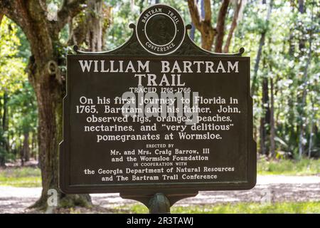 William Bartram Trail storico marcatore presso la Wormsloe Plantation a Savannah, Georgia. (USA) Foto Stock