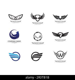 Wings nero icone vettore set. Design moderno e minimalista. Illustrazione Vettoriale